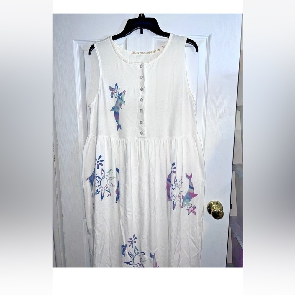 Vintage 92 DESIGNS Maxi Dress Womens Coastal 90s Dolphins Sz S
